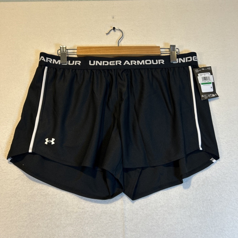 Under Armour UA Tech Play Up 3" Shorts Womens Large Black 1389882 Loose Fit